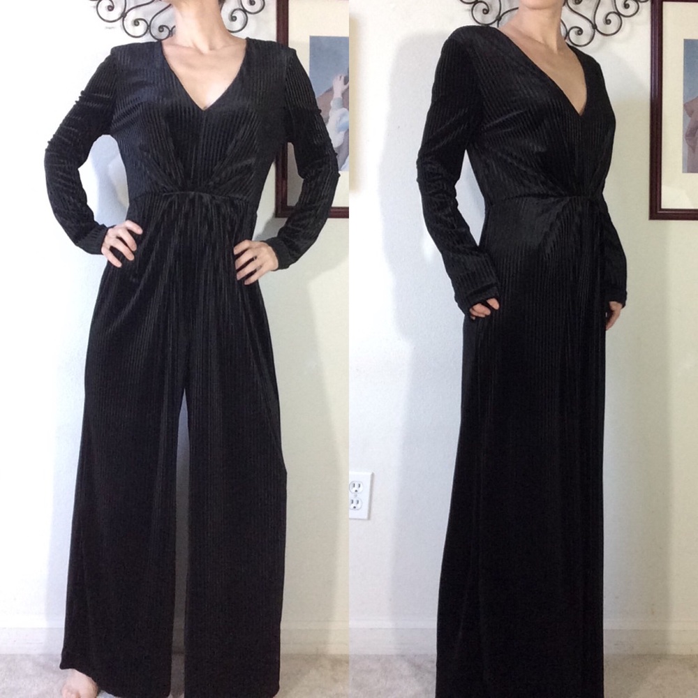 SOLD FILLMORE Lush Black Velvet Stretchy Jumpsuit - Picture 2 of 10